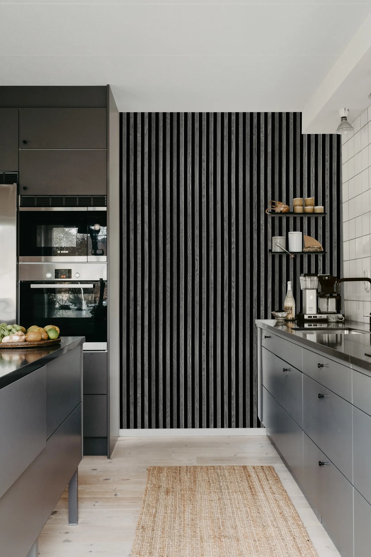 Rib Wood, Gray Mural Wallpaper - room preview 02