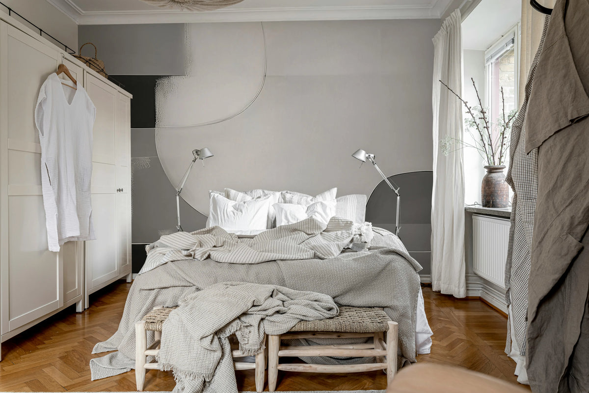 Abstract Shapes, Gray Mural Wallpaper - room preview 02