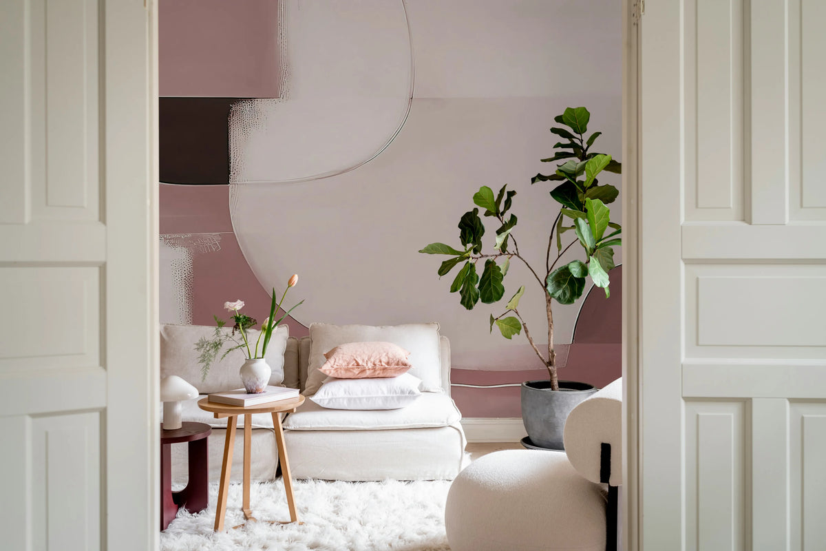 Abstract Shapes, Burgundy Mural Wallpaper - room preview 02
