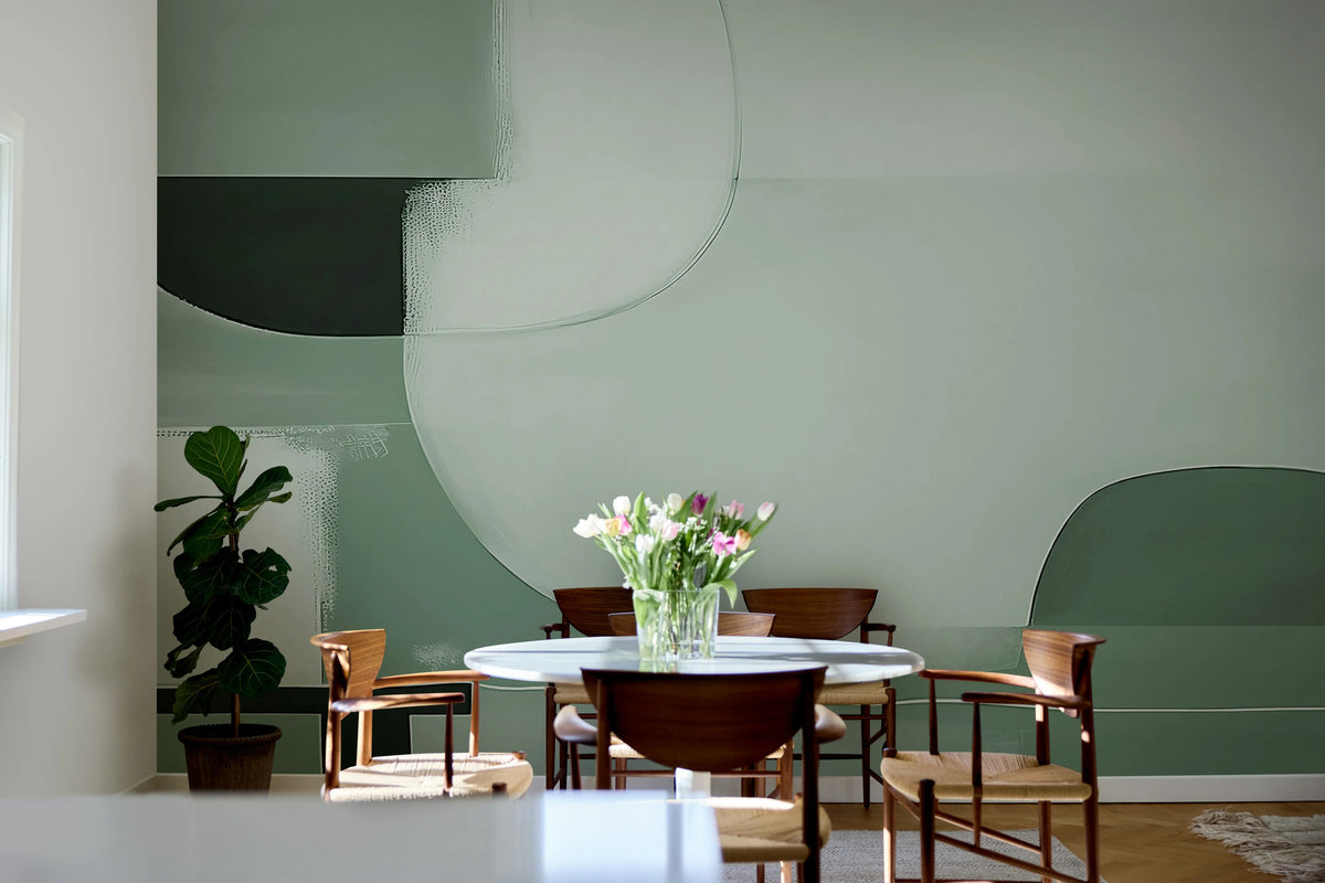 Abstract Shapes, Green Mural Wallpaper - room preview 02