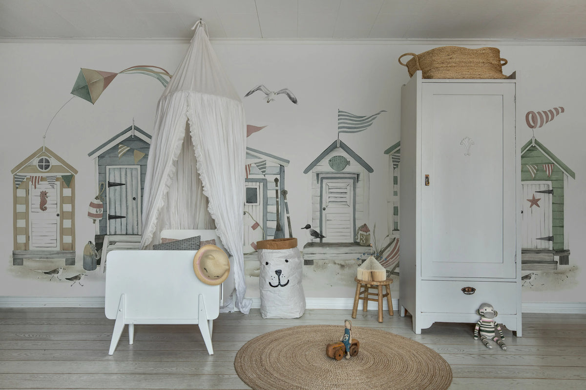 Tiny Beach Houses, Soft Mural Wallpaper - room preview 02