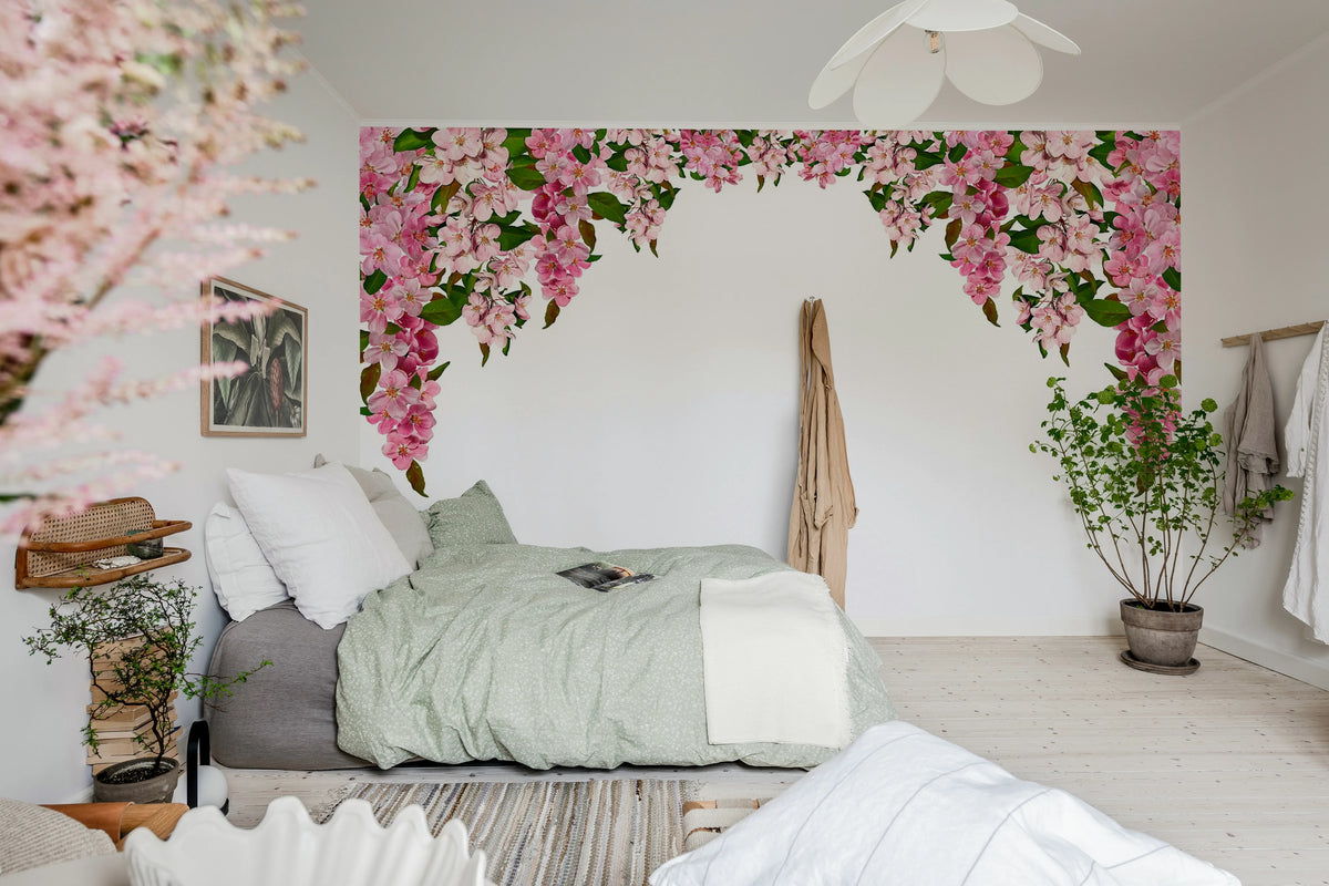 Bloom Garland, Pink Mural Wallpaper - room preview 02