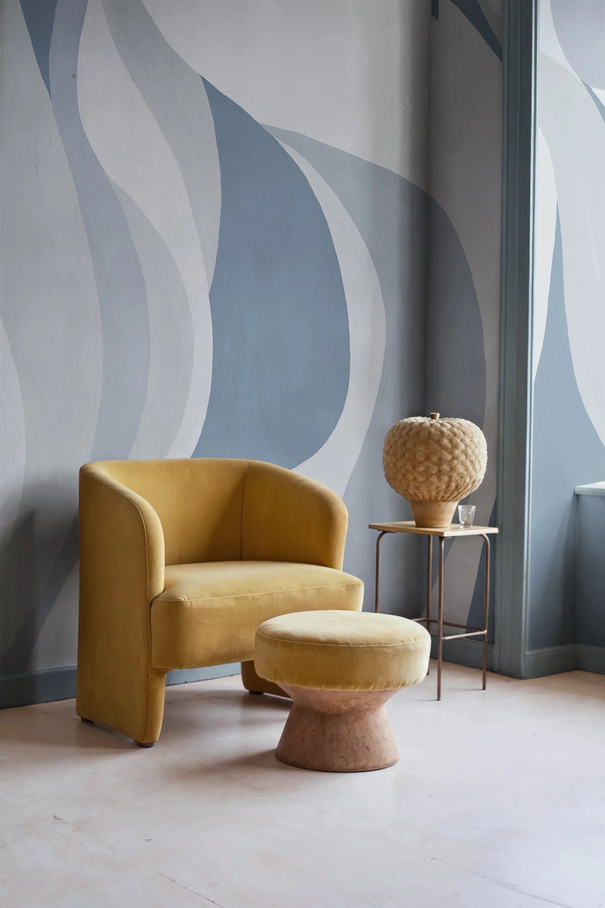 Velvet Flames, Blue Mural Wallpaper - room preview 02
