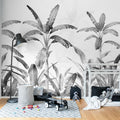 Serene Tropics, Gray Mural Wallpaper - room preview 02
