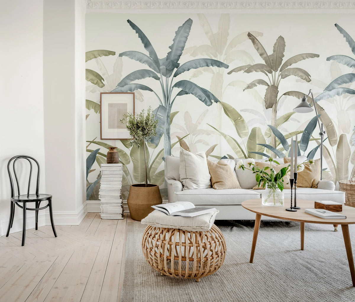 Serene Tropics, Sage Mural Wallpaper - room preview 02