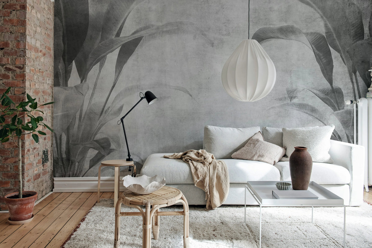 Hidden Oasis, Charcoal Mural Wallpaper - room preview 02