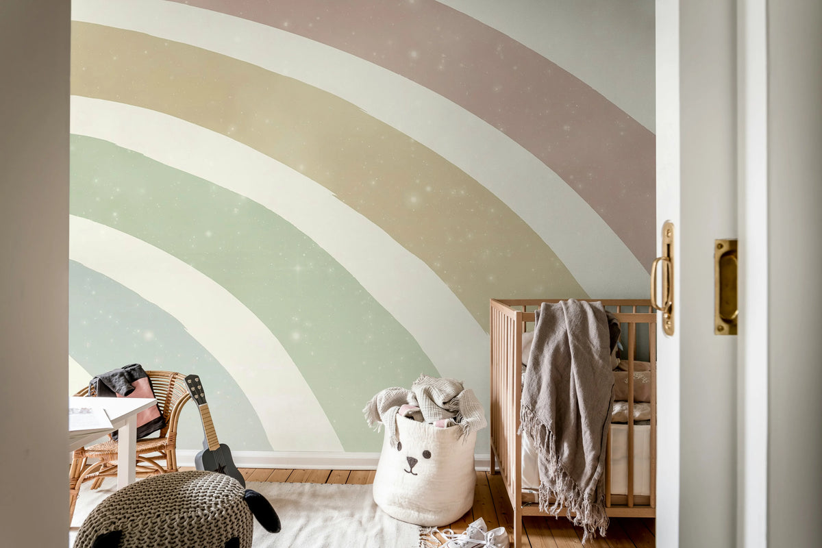 Shimmer Rainbow, Pastel Mural Wallpaper - room preview 02