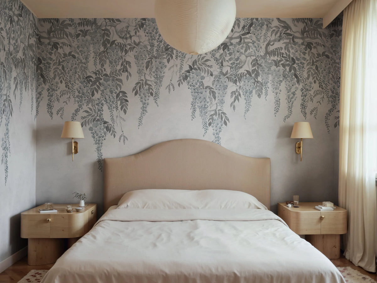 Whispers Wisteria, Blue Mural Wallpaper - room preview 02