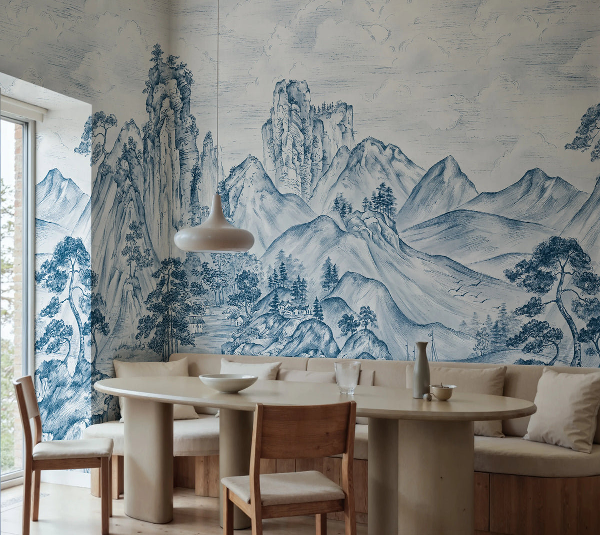 Timeless Pines, Blue Mural Wallpaper - room preview 02