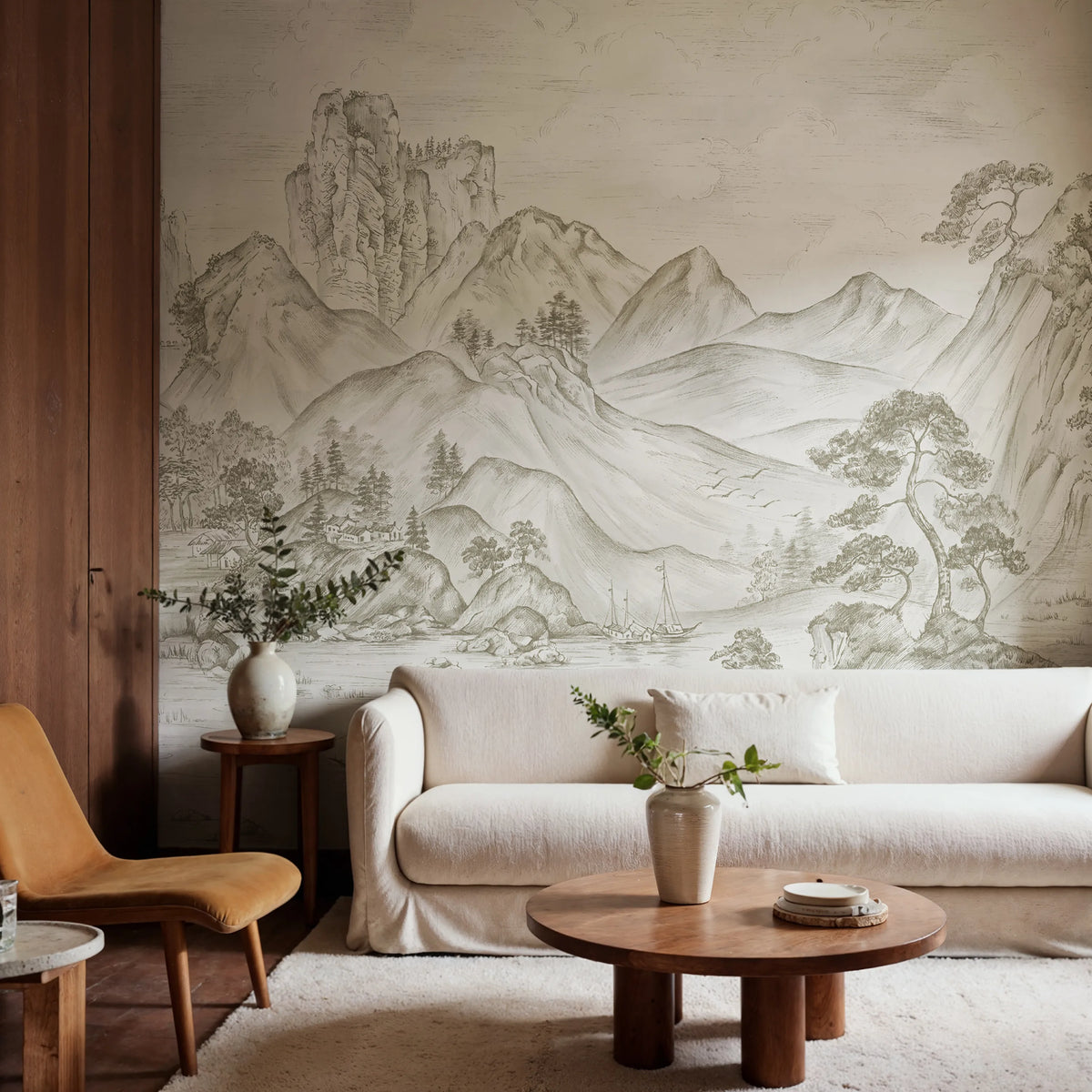Timeless Pines, Gray Mural Wallpaper - room preview 02