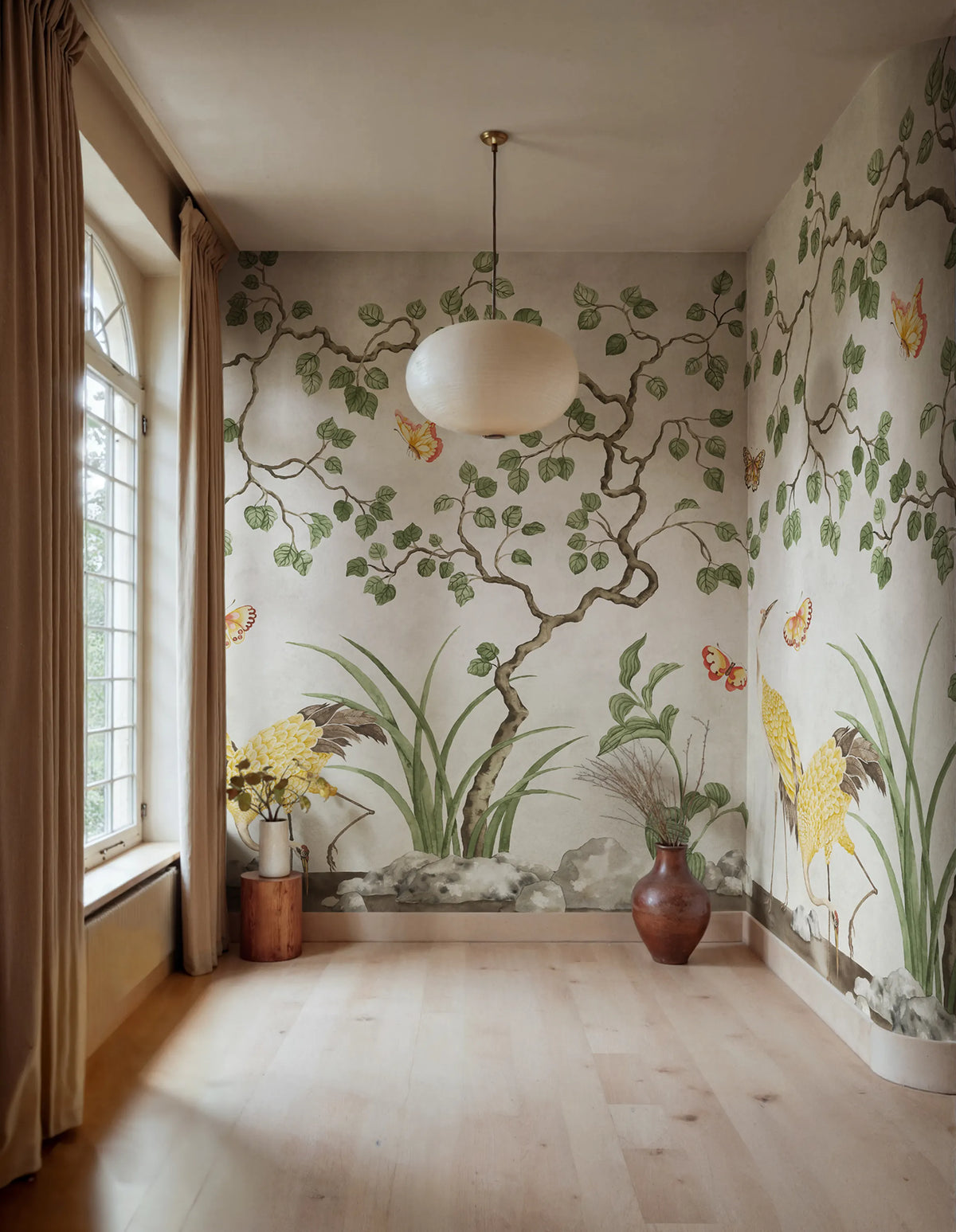 Where Cranes Dream, Beige Mural Wallpaper - room preview 02