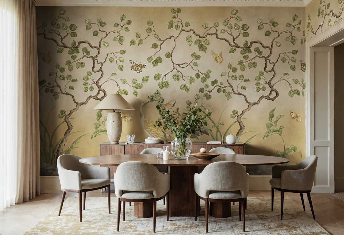 Where Cranes Dream, Yellow Mural Wallpaper - room preview 02