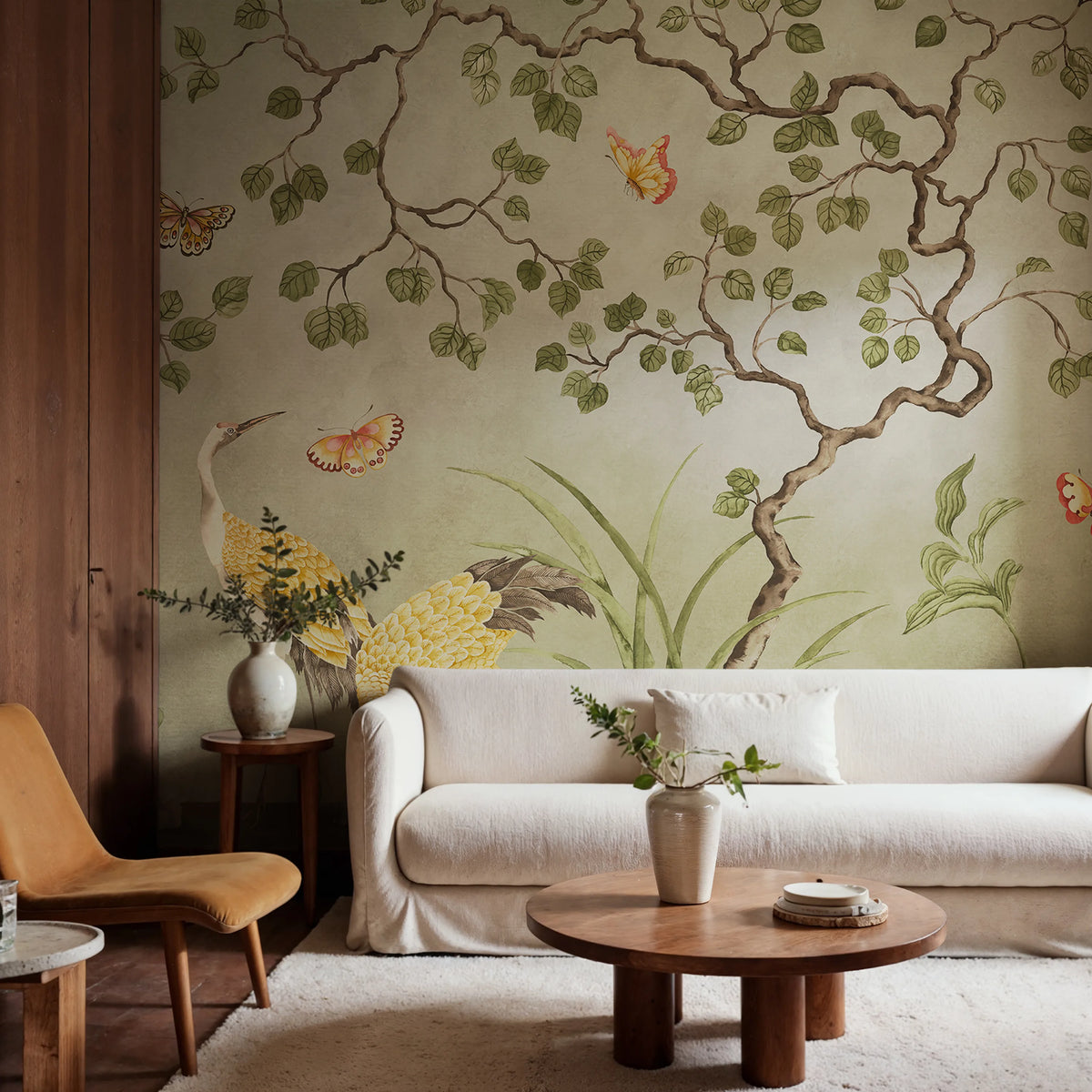Where Cranes Dream, Green Mural Wallpaper - room preview 02