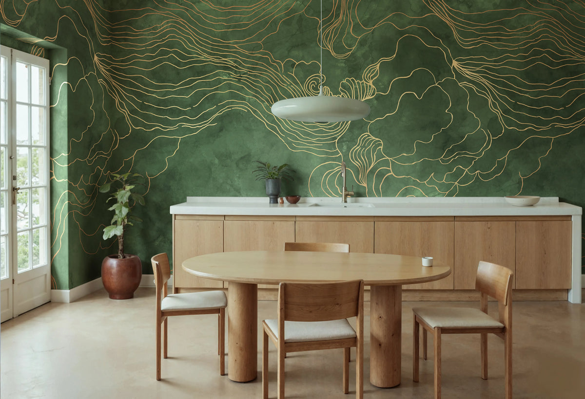 Opulence Storm, Green Mural Wallpaper - room preview 02