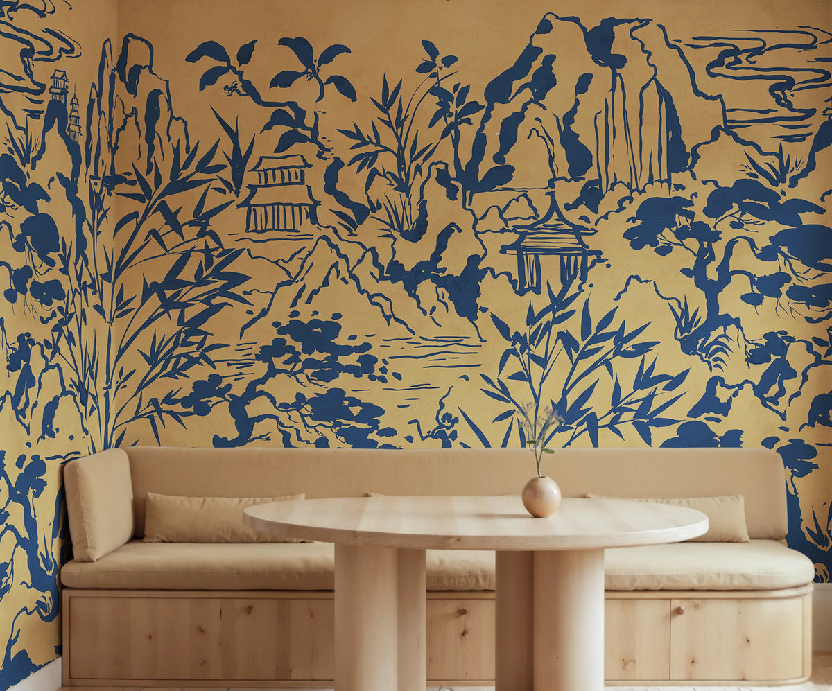 Ink Horizon, Yellow Mural Wallpaper - room preview 02