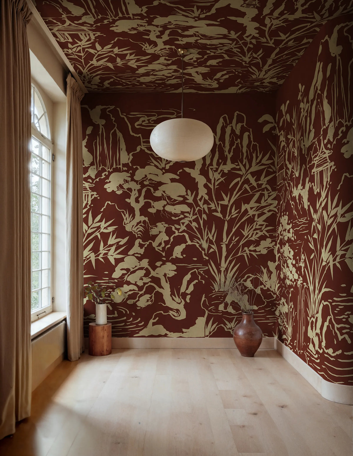Ink Horizon, Burgundy Mural Wallpaper - room preview 02