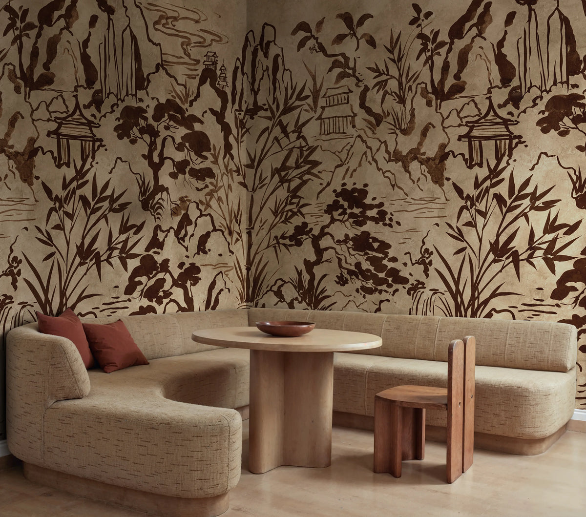 Ink Horizon, Brown Mural Wallpaper - room preview 02