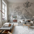 Lotus Leafs, Gray Mural Wallpaper - room preview 02