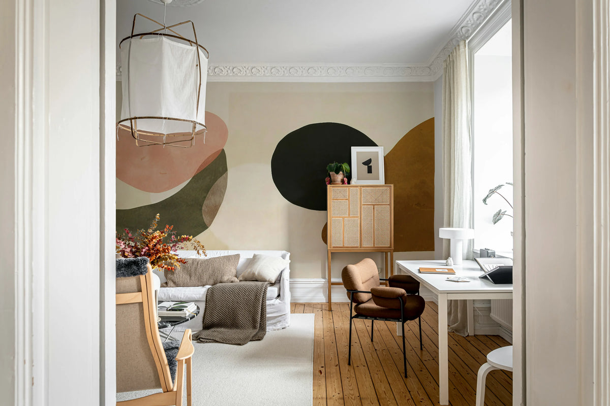 Modern Shapes, Beige Mural Wallpaper - room preview 02
