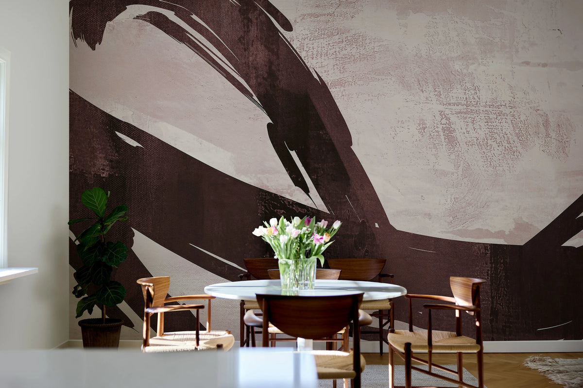 Artzy Stripes, Burgundy Mural Wallpaper - room preview 02