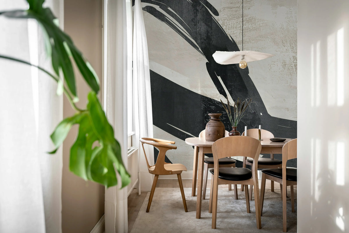 Artzy Stripes, Gray Mural Wallpaper - room preview 02