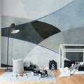Shapes and Forms, Blue Mural Wallpaper - room preview 02