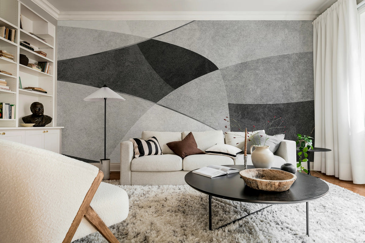 Shapes and Forms, Gray Mural Wallpaper - room preview 02