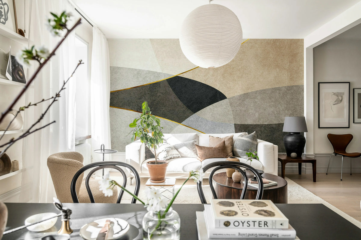 Shapes and Forms, Beige Mural Wallpaper - room preview 02