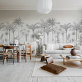 Playful Palms, Gray Mural Wallpaper - room preview 02
