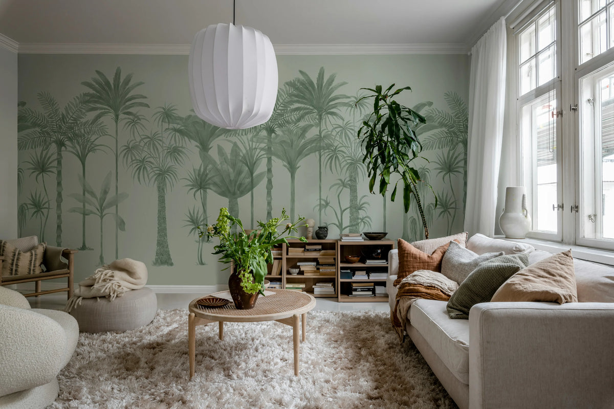 Playful Palms, Green Mural Wallpaper - room preview 02