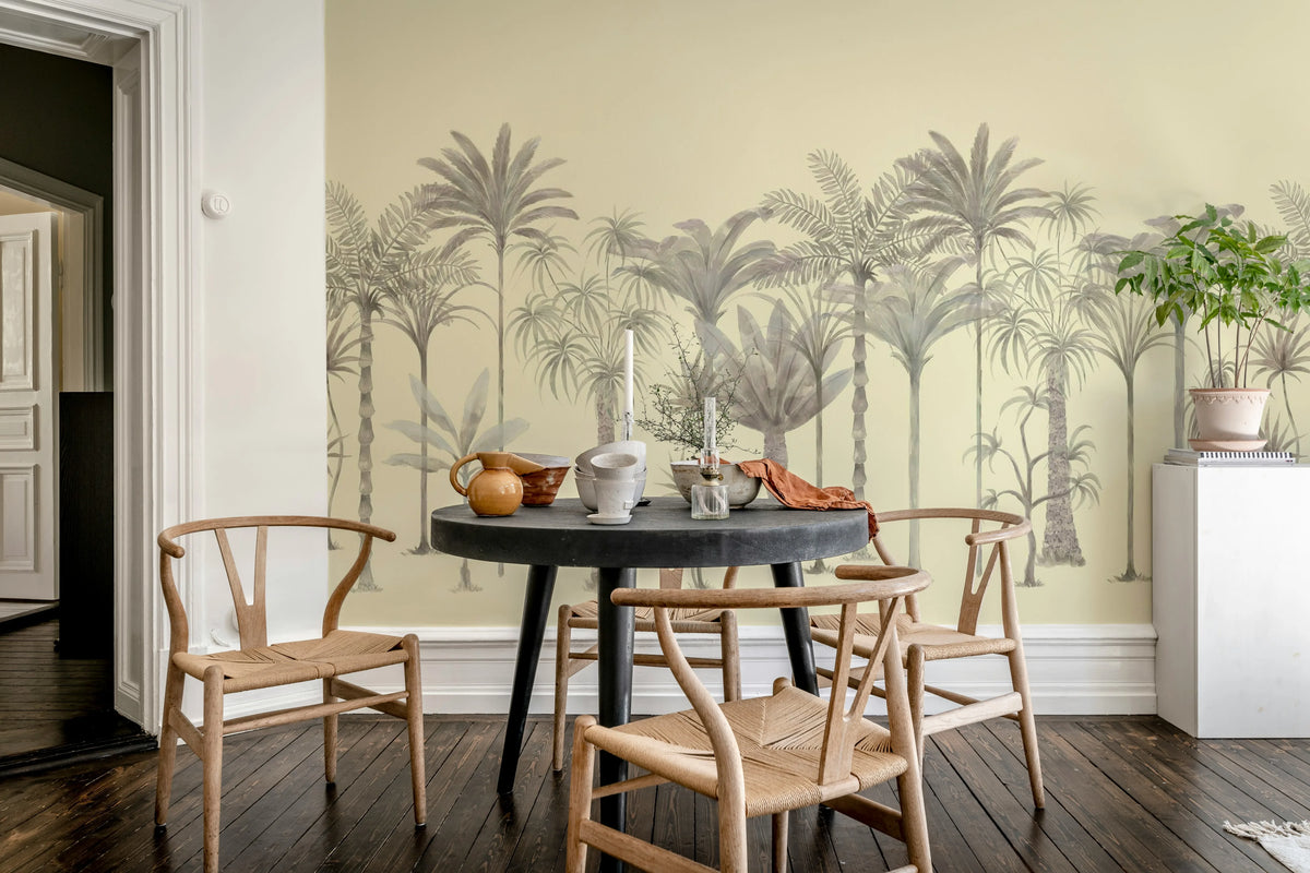 Playful Palms, Yellow Mural Wallpaper - room preview 02