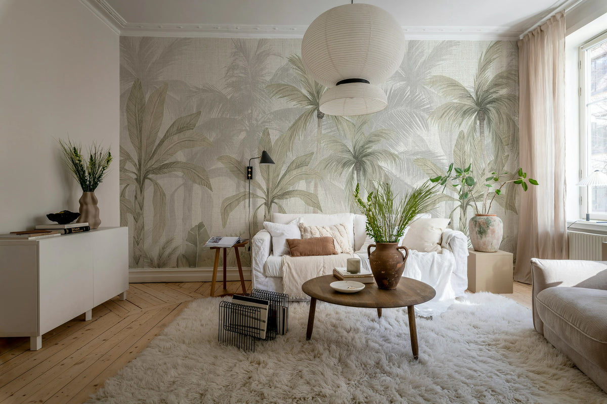 Jungle Canvas, Soft Green Mural Wallpaper - room preview 02