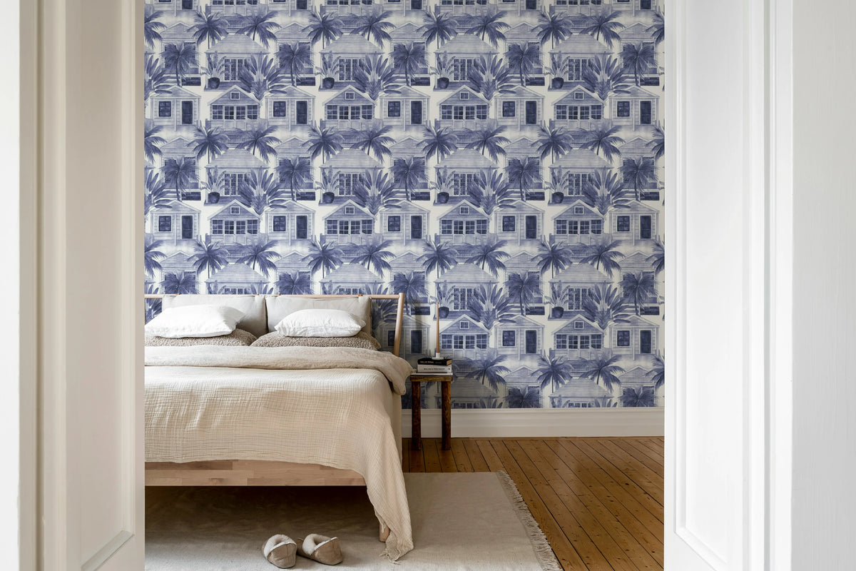 Palm Residence, Blue Mural Wallpaper - room preview 02