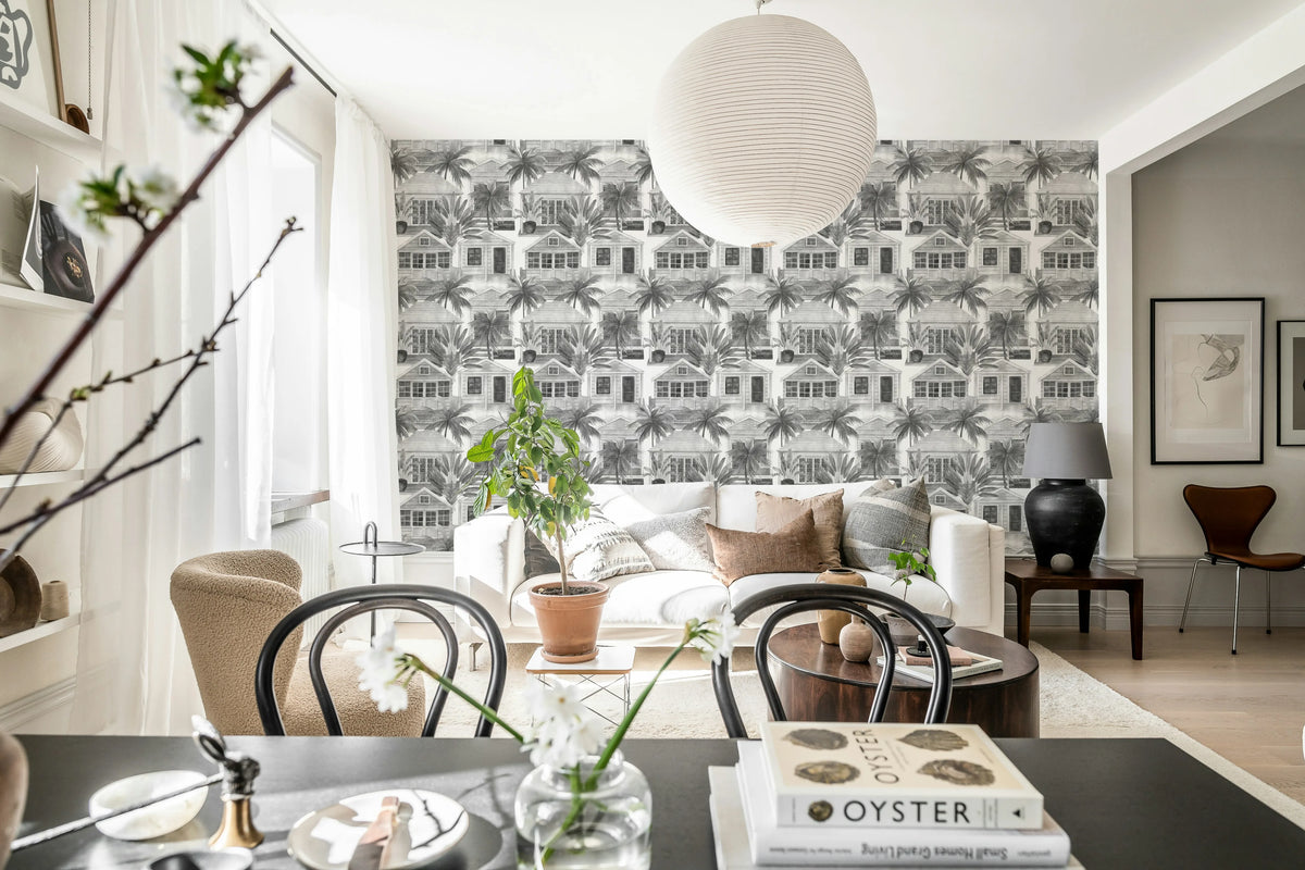 Palm Residence, Gray Mural Wallpaper - room preview 02
