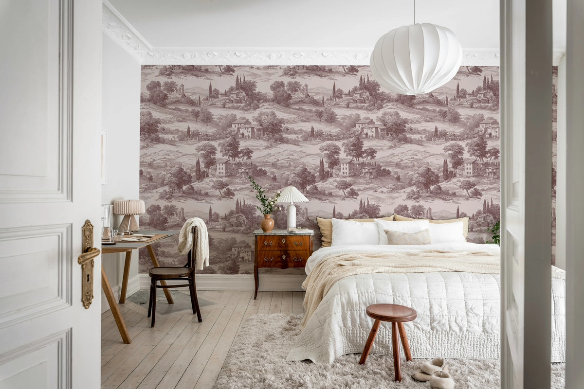 Countryside Toile, Cambridge Red Mural Wallpaper - room preview 02