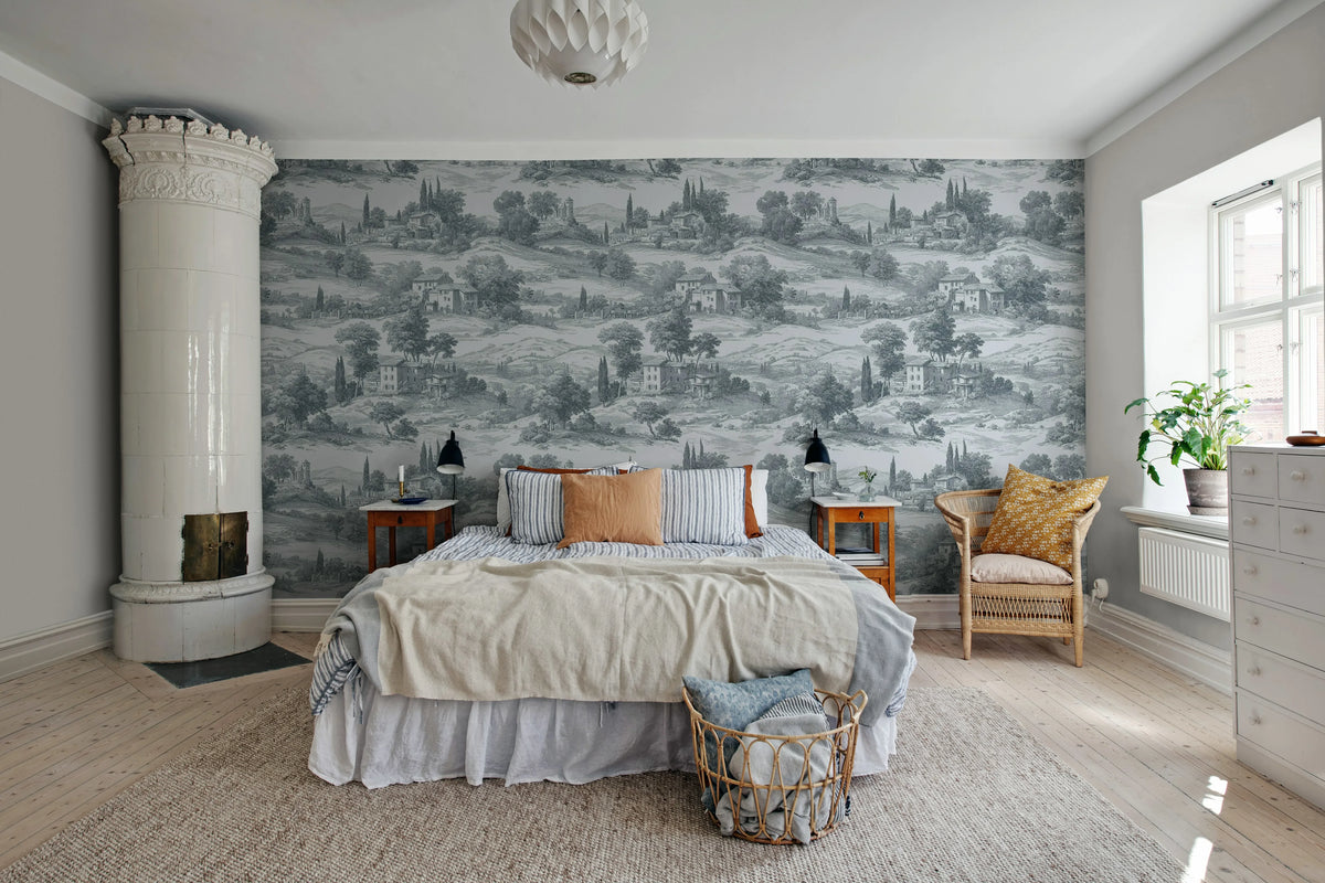 Countryside Toile, Oxford Blue Mural Wallpaper - room preview 02