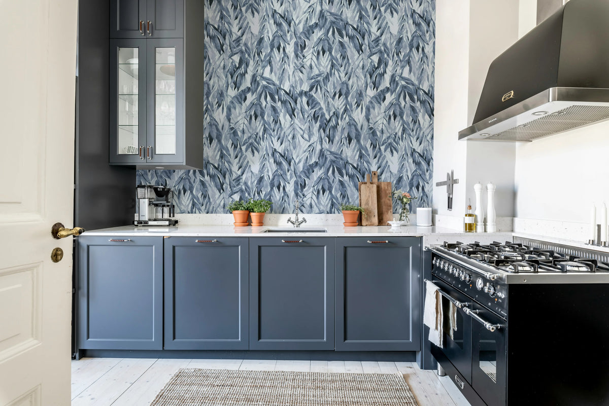 Hanging Branches, Blue Mural Wallpaper - room preview 02