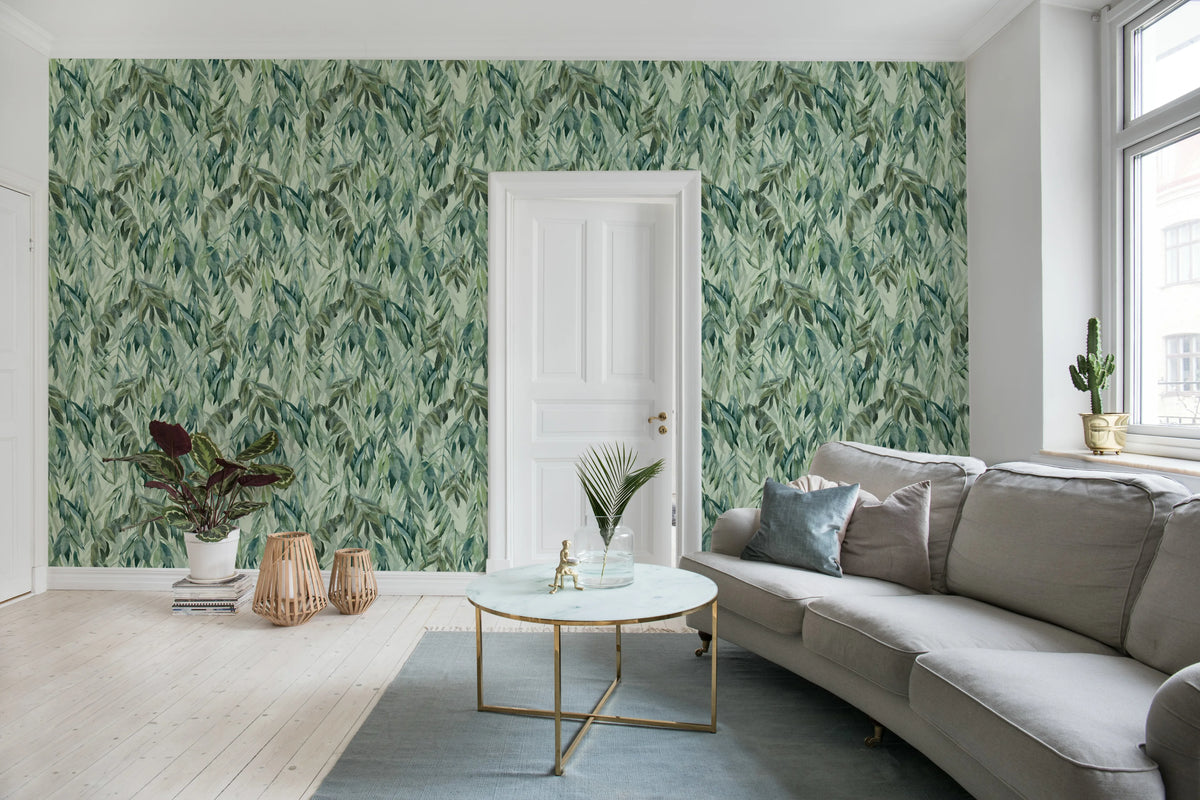 Hanging Branches, Silver Green Mural Wallpaper - room preview 02