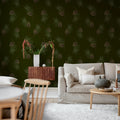 Pine Cones, Dark Green Mural Wallpaper - room preview 02