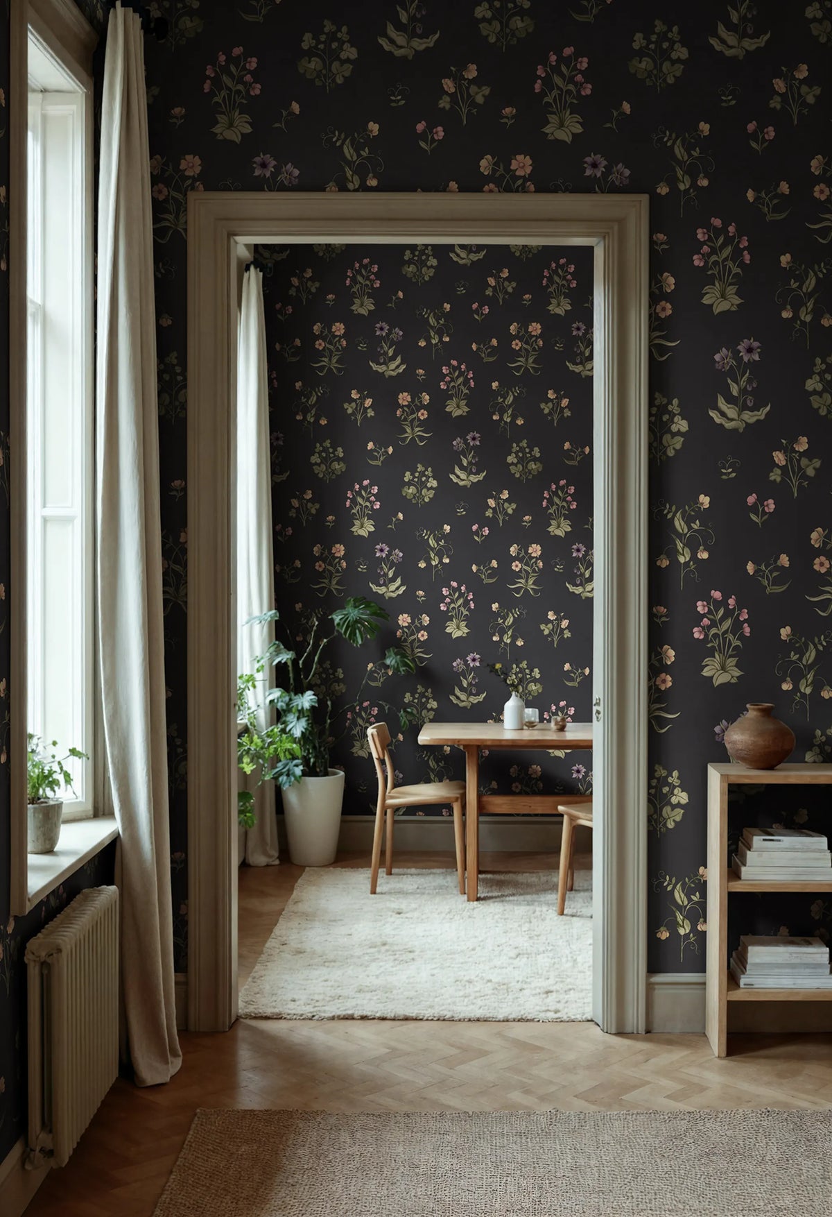 Timeless Flora, Dark Blue Mural Wallpaper - room preview 02