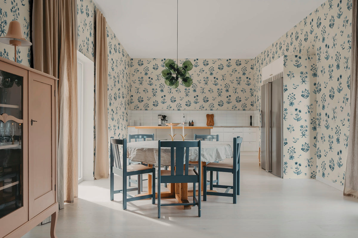 Timeless Flora, Blue Mural Wallpaper - room preview 02