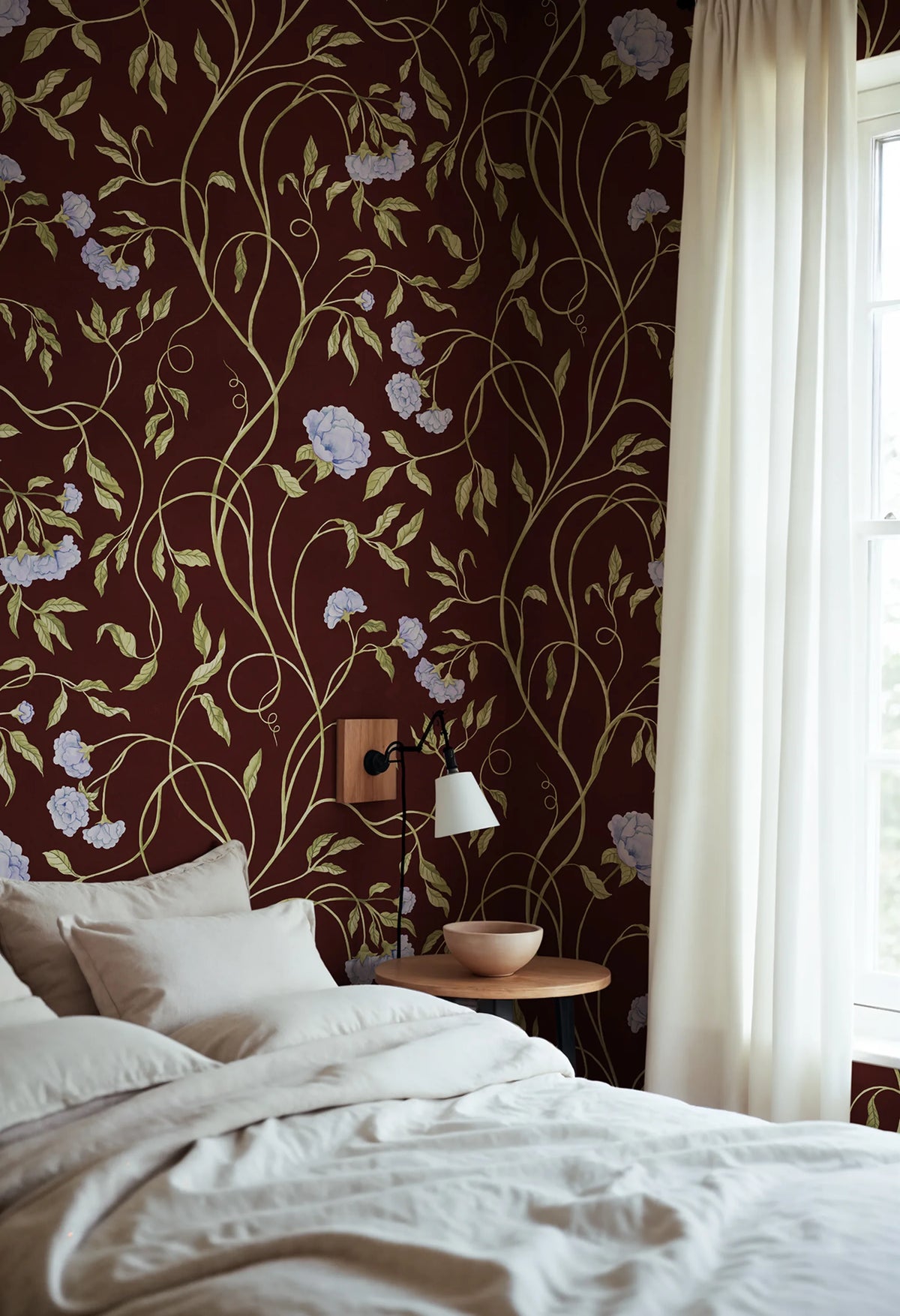 Peony Bloom, Burgundy Mural Wallpaper - room preview 02