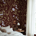 Peony Bloom, Burgundy Mural Wallpaper - room preview 02