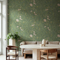 Peony Bloom, Green Mural Wallpaper - room preview 02