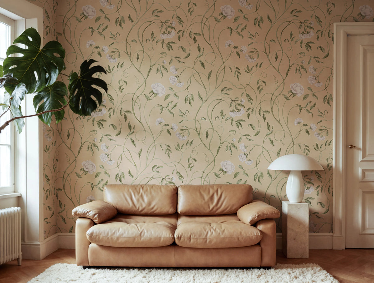 Peony Bloom, Peach Mural Wallpaper - room preview 02