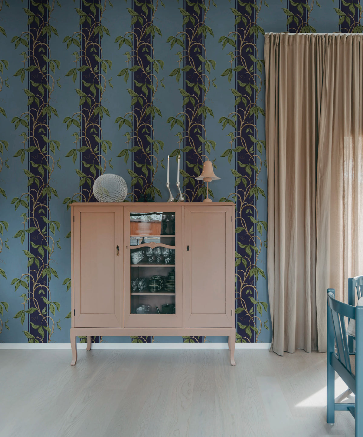 Garden Stripe, Blue Mural Wallpaper - room preview 02