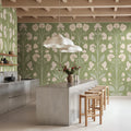 Folk Flower, Green Mural Wallpaper - room preview 02