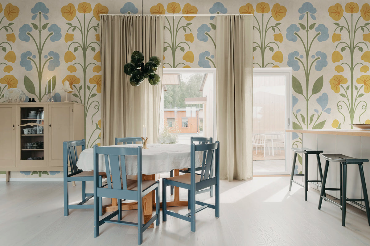 Folk Flower, Yellow Mural Wallpaper - room preview 02