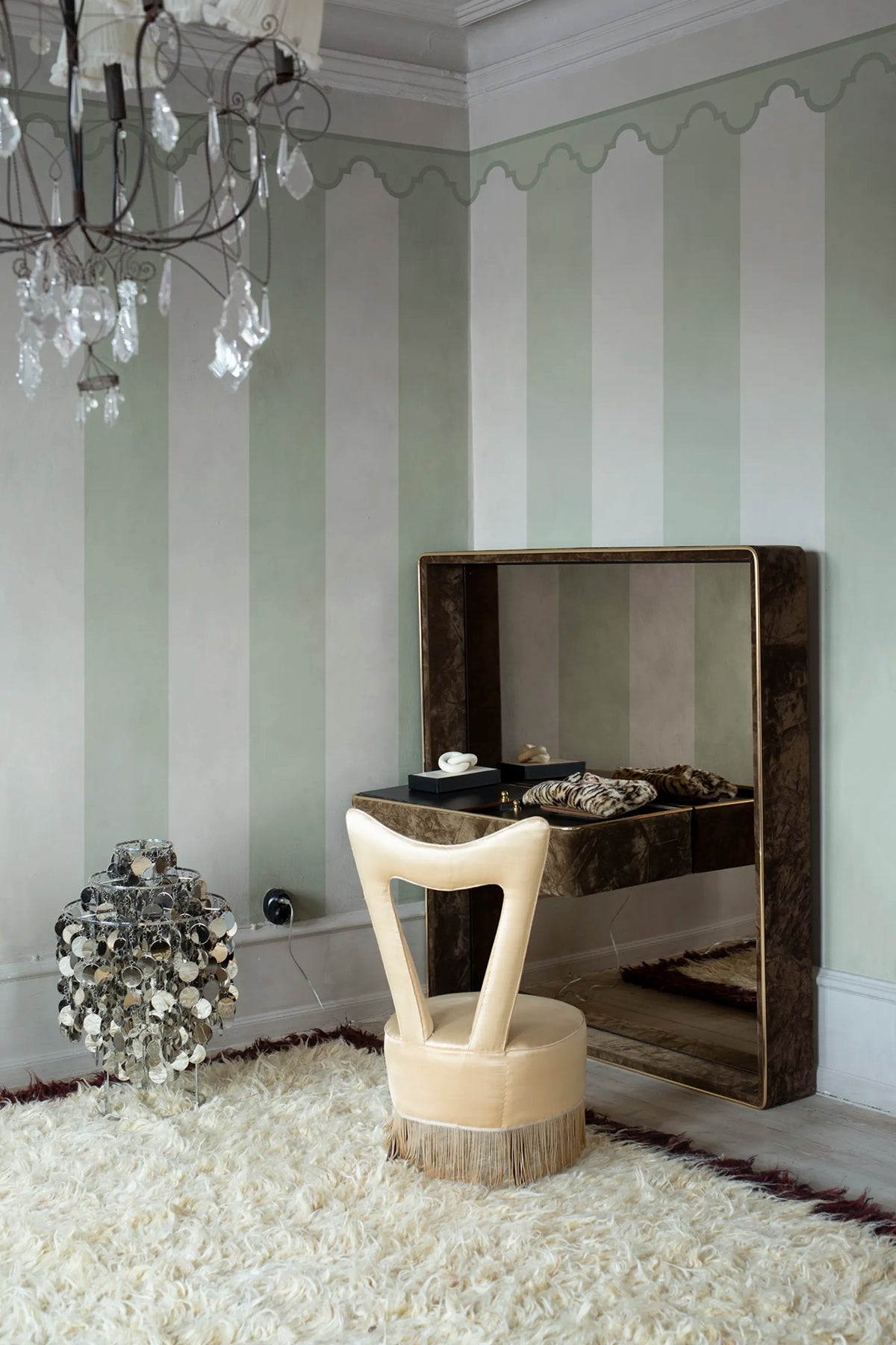 Stripe Chateau, Green Mural Wallpaper - room preview 02