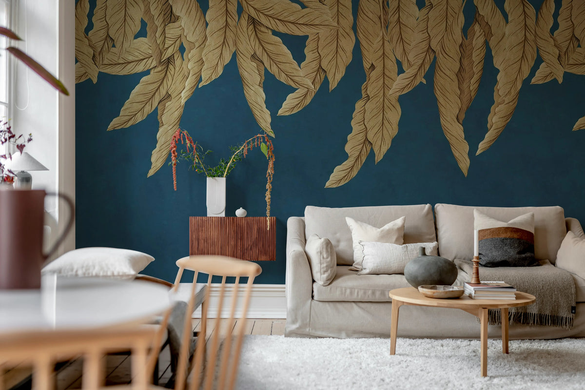 Hanging Palms, Blue Mural Wallpaper - room preview 02